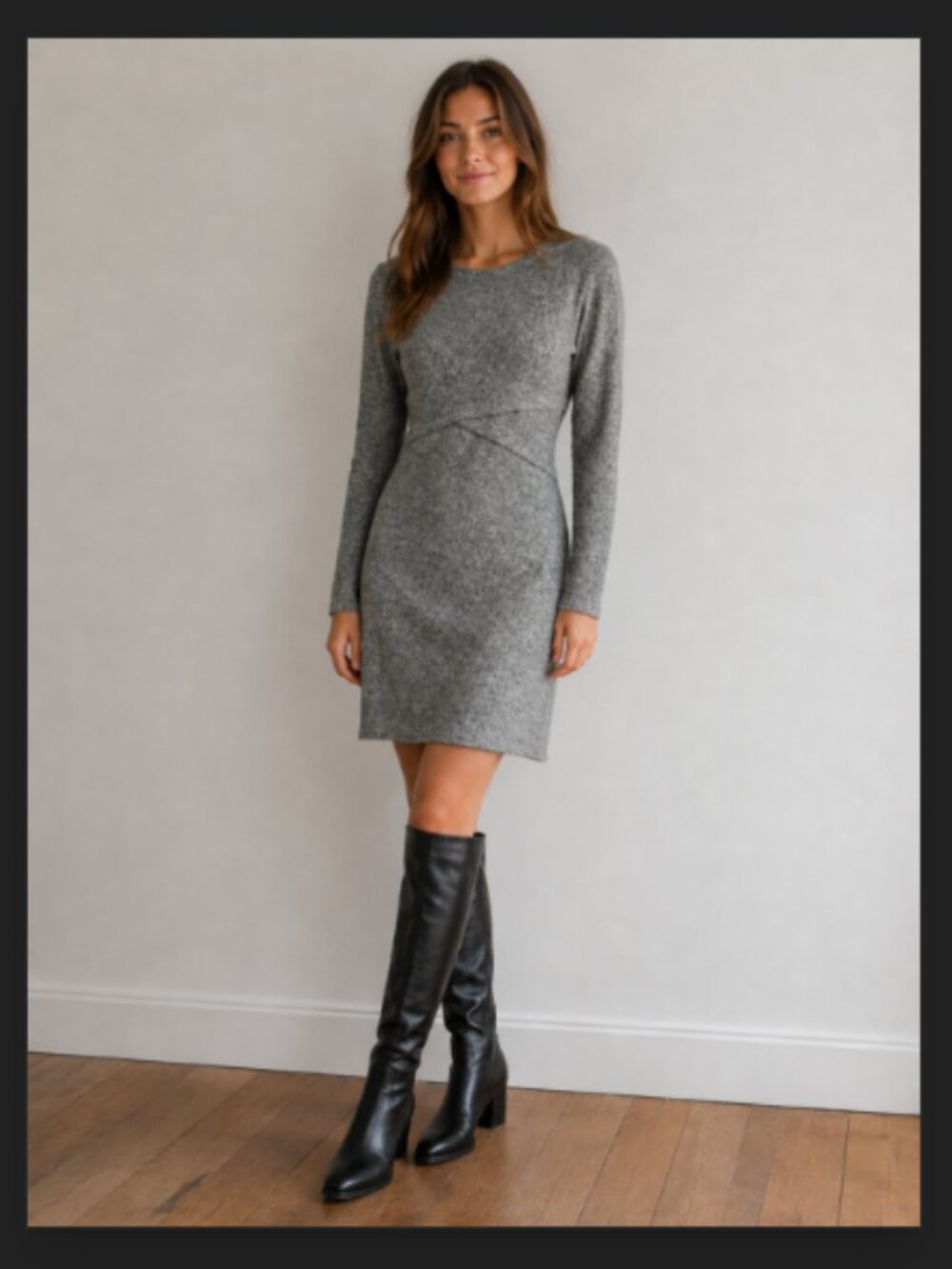 Express Gray Heathered Knit Sweater Dress Long Sleeve Criss Cross Office Small